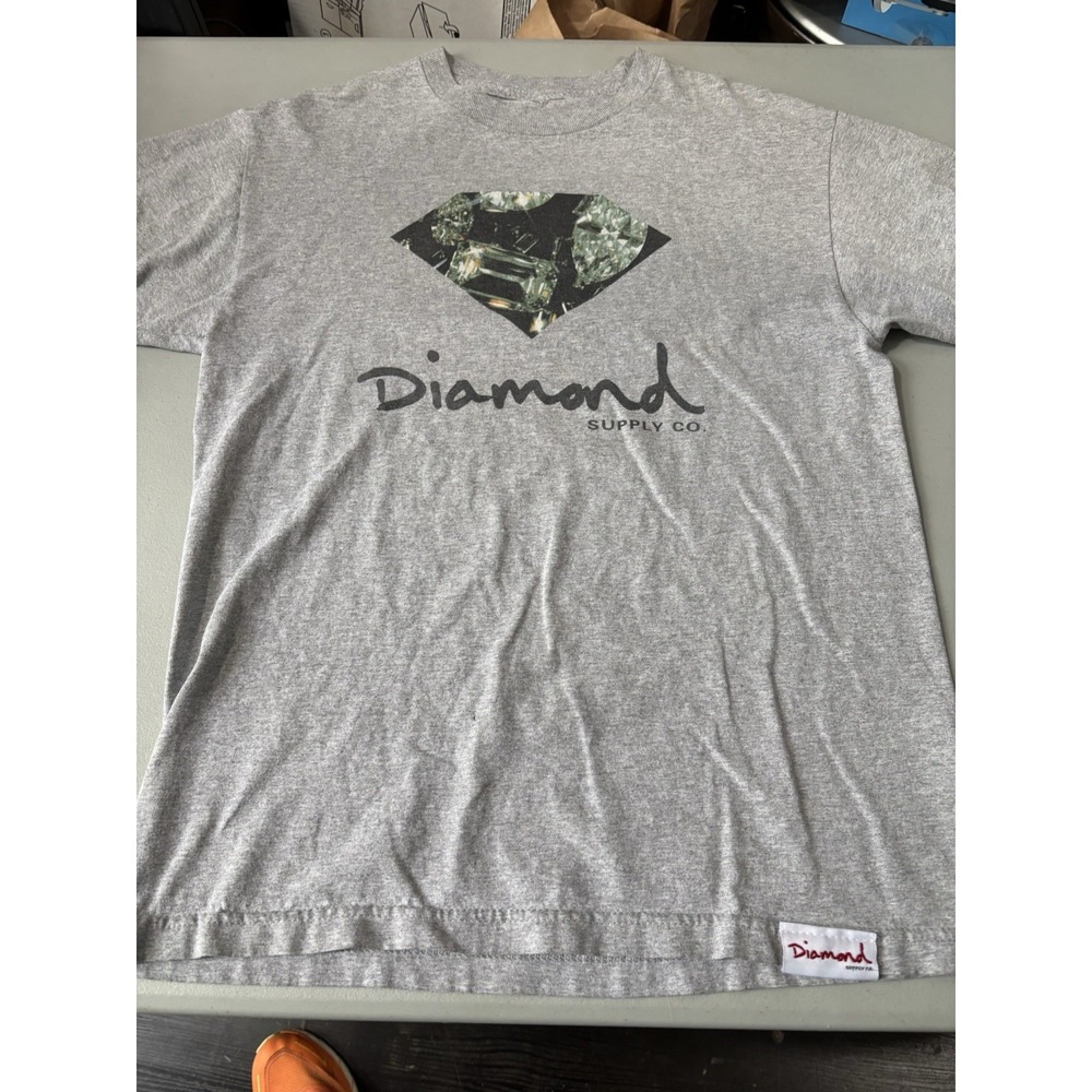VTG 2000's Diamond Supply Co Mens Short Sleeve Crew Neck T-Shirt Gray Size M
